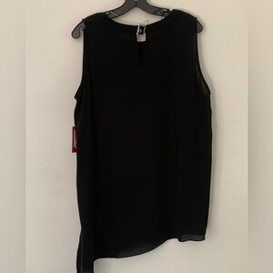 Vince Camuto 2X Black Asymmetrical Back Buckle Neck Accent Sleeveless Blouse NWT